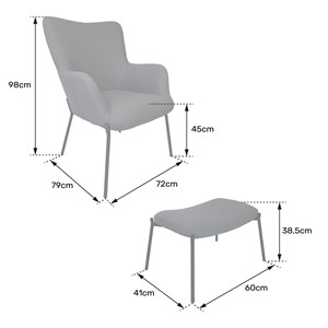 Fauteuil en tissu boucle gris avec repose-pieds eira