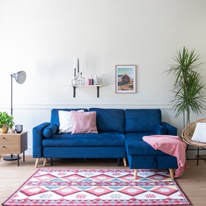 Canapé d'angle convertible james 3 places en velours bleu