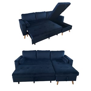 Canapé d'angle convertible james 3 places en velours bleu