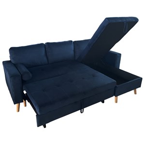 Canapé d'angle convertible james 3 places en velours bleu