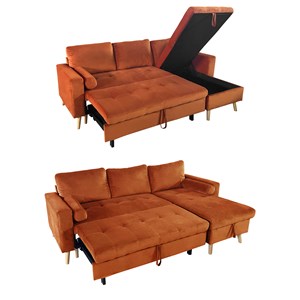 Canapé d'angle convertible james 3 places en velours terracotta
