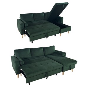 Canapé d'angle convertible james 3 places en velours vert