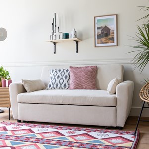 Canapé convertible en velours côtelé beige 2 places matt