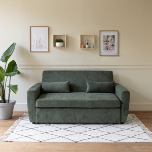 Canapé convertible en velours côtelé vert 2 places matt