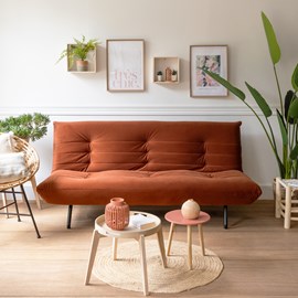 Canapé convertible 3 places en velours terracotta anatole