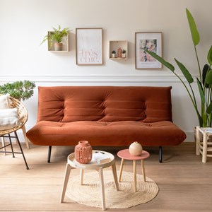 Canapé convertible 3 places en velours terracotta anatole