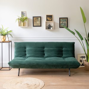 Canapé convertible 3 places en velours vert anatole