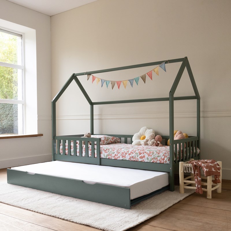 Lit cabane gigogne pour enfant 190x90cm vert marceau