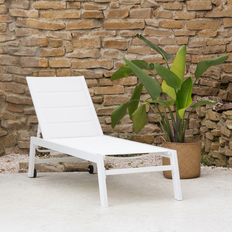 Bain de soleil barbados en textilène blanc - aluminium blanc