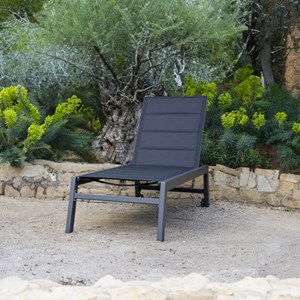 Bain de soleil barbados en textilène noir - aluminium gris anthracite