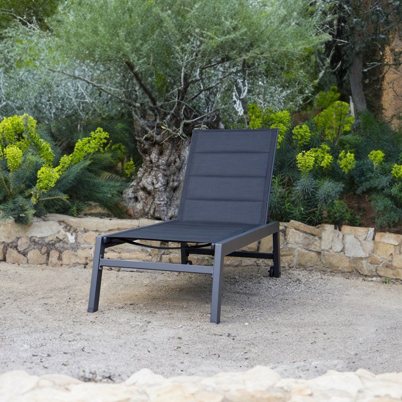 Bain de soleil barbados en textilène noir - aluminium gris anthracite