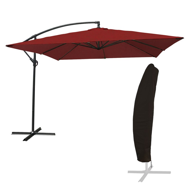 Happy Garden - Parasol déporté molokai carré 2,7x2,7m rouge + housse