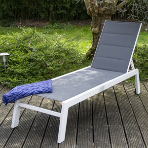 Bain de soleil barbados en textilène gris - aluminium blanc