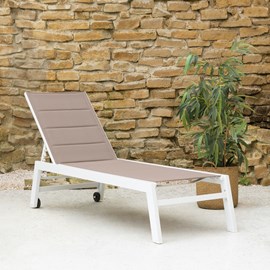 Bain de soleil barbados en textilène taupe - aluminium blanc