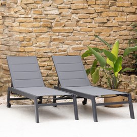 Lot de 2 bains de soleil barbados en textilène gris - alu anthracite