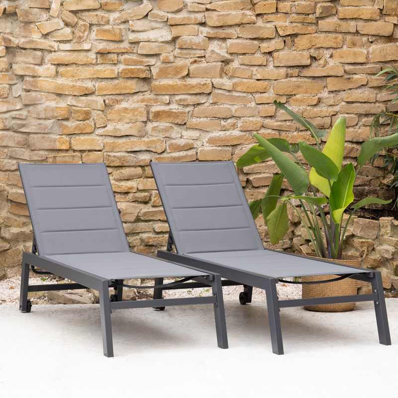 Lot de 2 bains de soleil barbados en textilène gris - alu anthracite