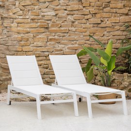 Lot de 2 bains de soleil barbados en textilène blanc - aluminium blanc