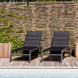 Lot de 2 bains de soleil barbados en textilène noir - alu anthracite