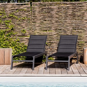 Lot de 2 bains de soleil barbados en textilène noir - alu anthracite
