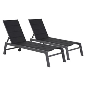 Lot de 2 bains de soleil barbados en textilène noir - alu anthracite