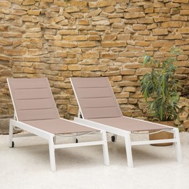 Lot de 2 bains de soleil barbados en textilène taupe - aluminium blanc