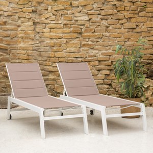 Lot de 2 bains de soleil barbados en textilène taupe - aluminium blanc