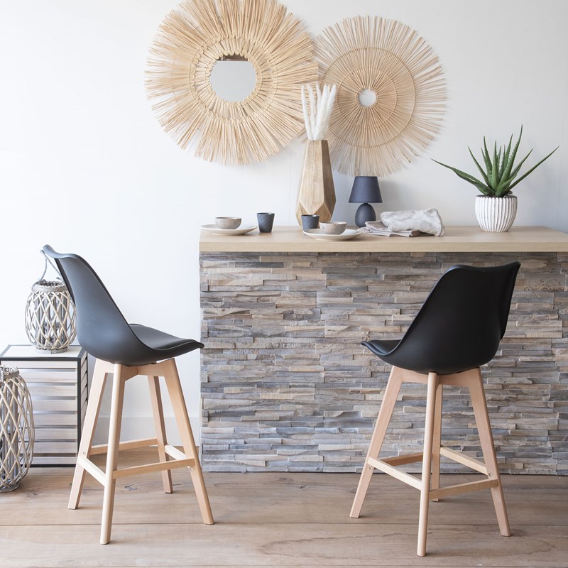 Lot de 2 tabourets scandinaves sven noir avec coussin