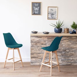 Lot de 2 tabourets scandinaves sven bleus avec coussin