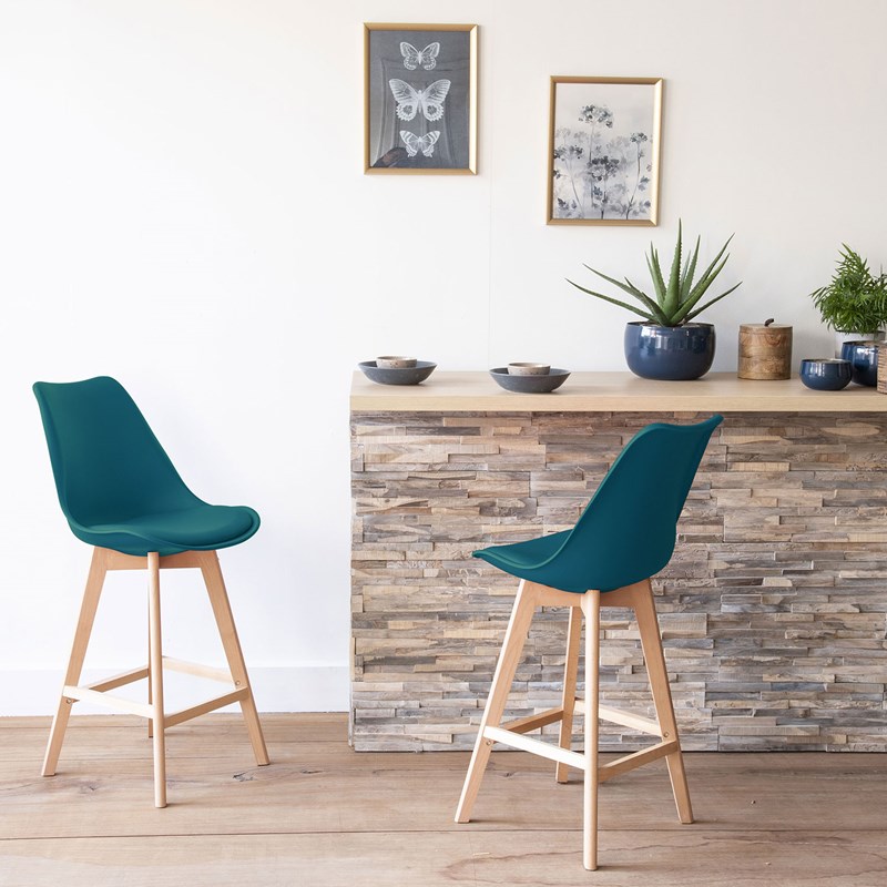 Lot de 2 tabourets scandinaves sven bleus avec coussin