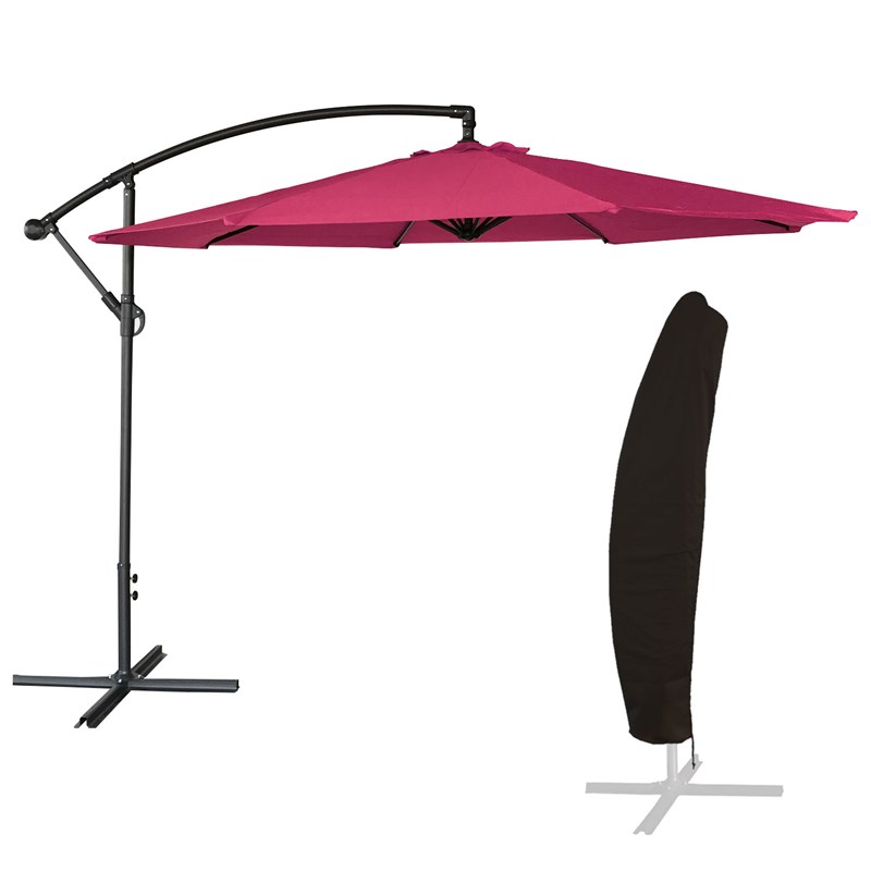 Parasol déporté oahu rond 3m de diamètre fuchsia + housse