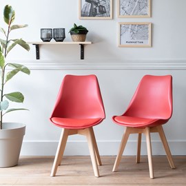 Lot de 2 chaises scandinaves nora rouge avec coussin