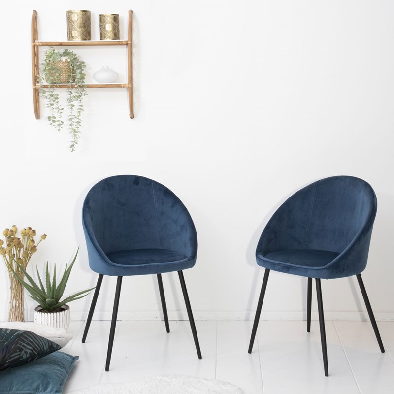 Happy Garden - Lot de 2 chaises vintage diane velours bleu