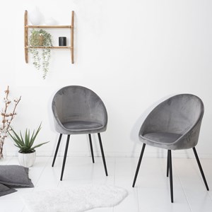 Lot de 2 chaises vintage diane velours gris