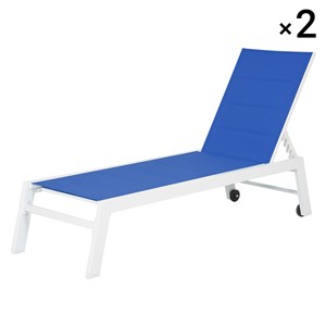 Lot de 2 bains de soleil barbados en textilène bleu - aluminium blanc