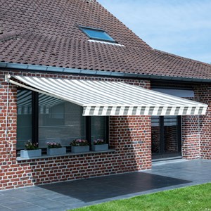 Store banne saule 3,95×3m - rayé blanc&nbsp;gris, structure blanche