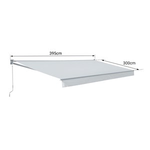 Toile pour store banne saule 3,95 × 3m - toile rayée blanche&nbsp;grise