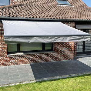 Store banne saule 3,5×3m semi-coffre - toile et structure grises