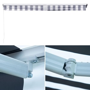 Store banne saule 3,5 × 3m avec semi-coffre - toile rayée blanche&nbsp;grise