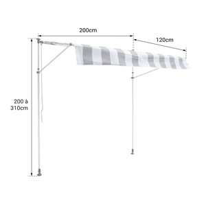 Store banne pour balcon chene 2×1,2m - toile grise, structure grise