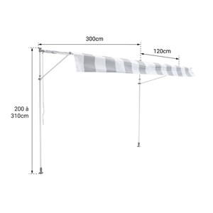 Store banne chene 3×1,2m pour balcon - toile et structure grises