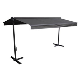 Store double pente frene 3,95x3m - toile anthracite et structure grise