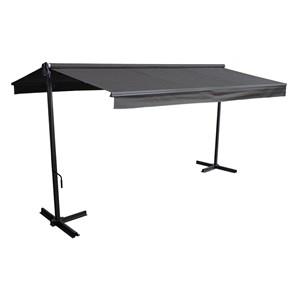 Store double pente frene 3,95x3m - toile anthracite et structure grise