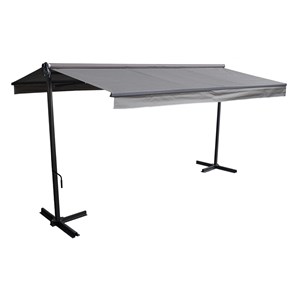 Store double pente frene 3,95×3m - toile et structure grises