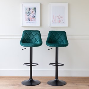 Lot de 2 tabourets de bar en velours vert robin