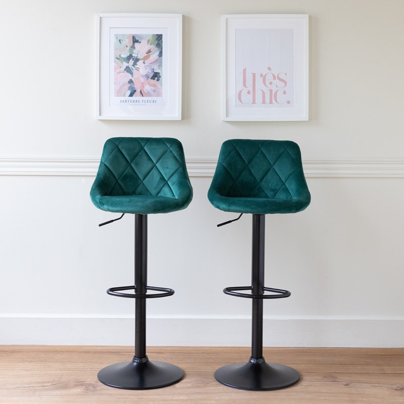 Lot de 2 tabourets de bar en velours vert robin