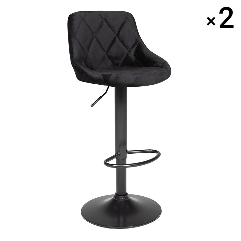 Lot de 2 tabourets de bar en velours noir robin