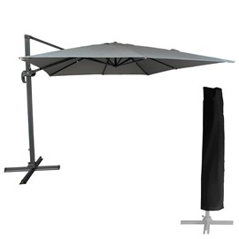 Parasol déporté molokai carré 3x3m gris + housse