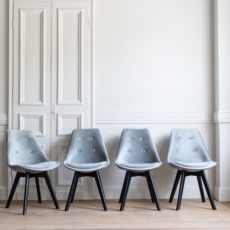 Happy Garden - Lot de 4 chaises en velours nora grises avec coussin