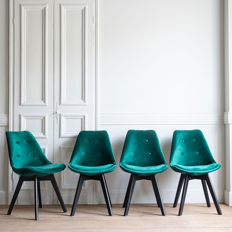 Lot de 4 chaises en velours nora vertes avec coussin