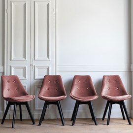 Lot de 4 chaises en velours nora roses avec coussin